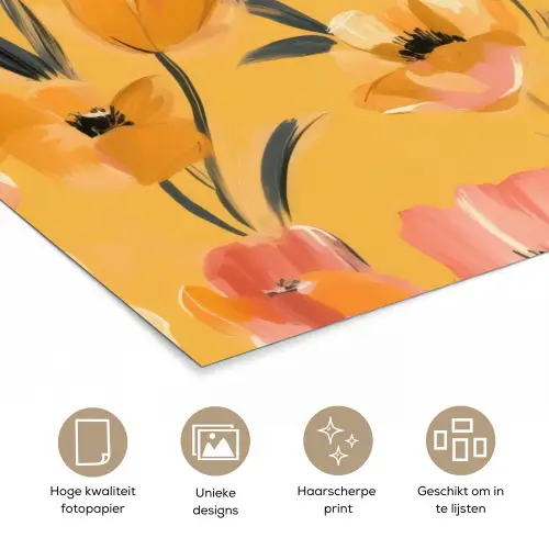 Bloemen - Geschilderd - Geel poster papier klein -closeup_NL