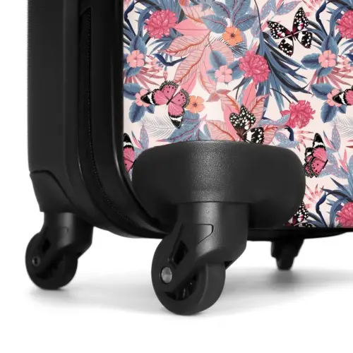 Tropisch vlinder patroon licht roze NBS - Handbagage koffer - Kinderen Unisex middel -wiel