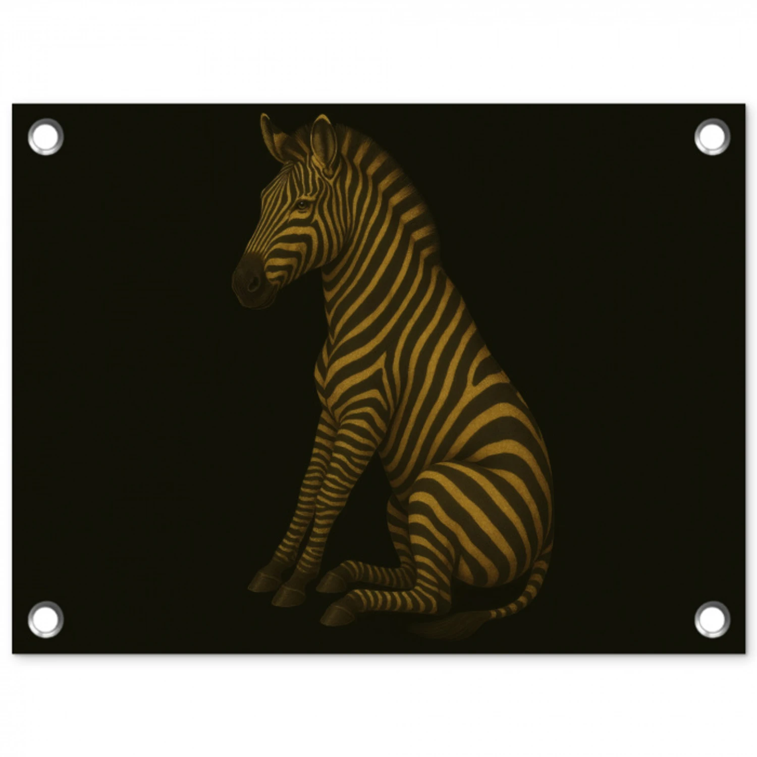 Zebra - Strepen - Goud tuinposter los doek klein -3d
