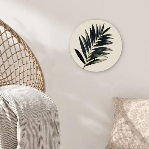 Palmblad - Subtiel - Groen - beige Wandcirkel kunststof plaat 5mm dik klein -sfeer5