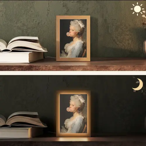 Vrouw - Barokjurk - Kauwgom Light Box met kabel (Tafellamp) klein -sfeer3