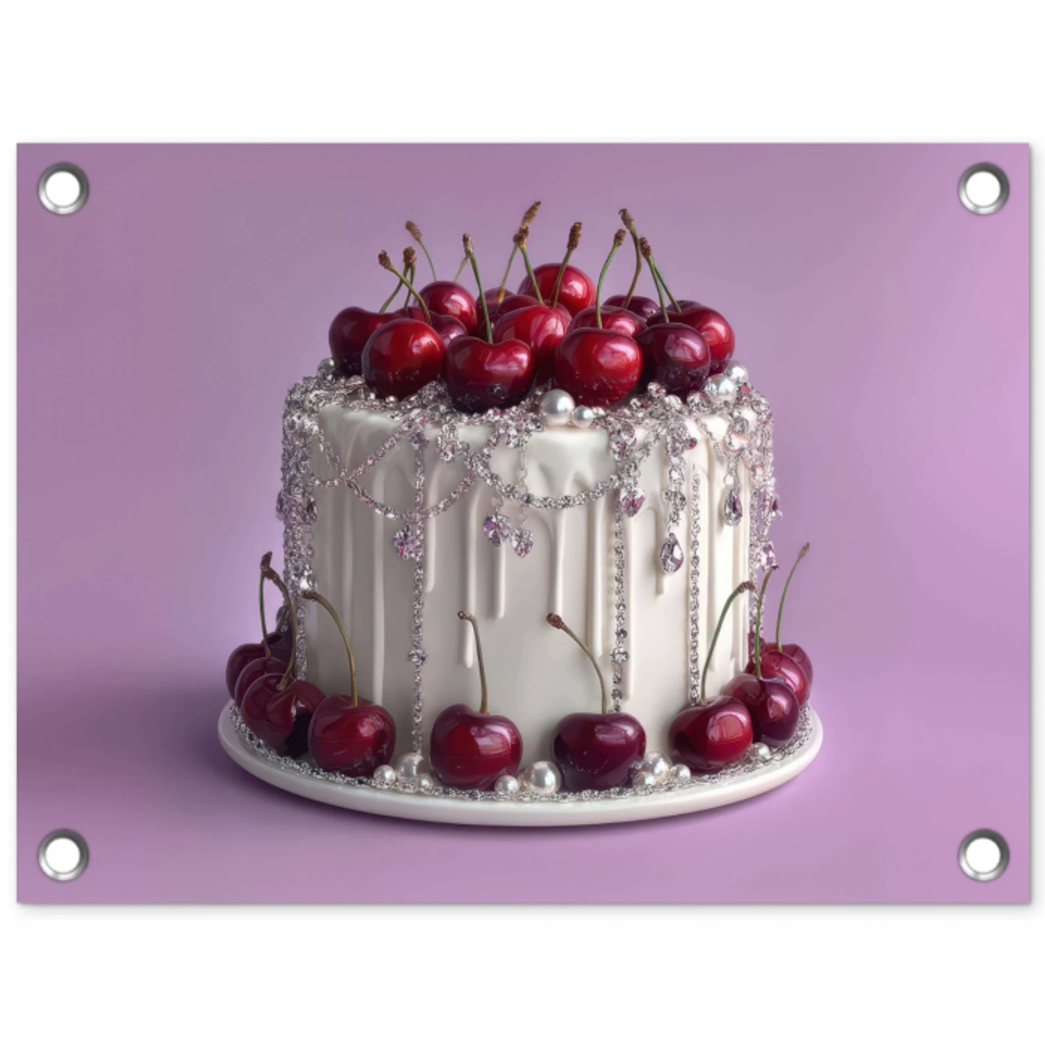 Taart - Kersen - Juwelen - Rood tuinposter los doek klein -3d