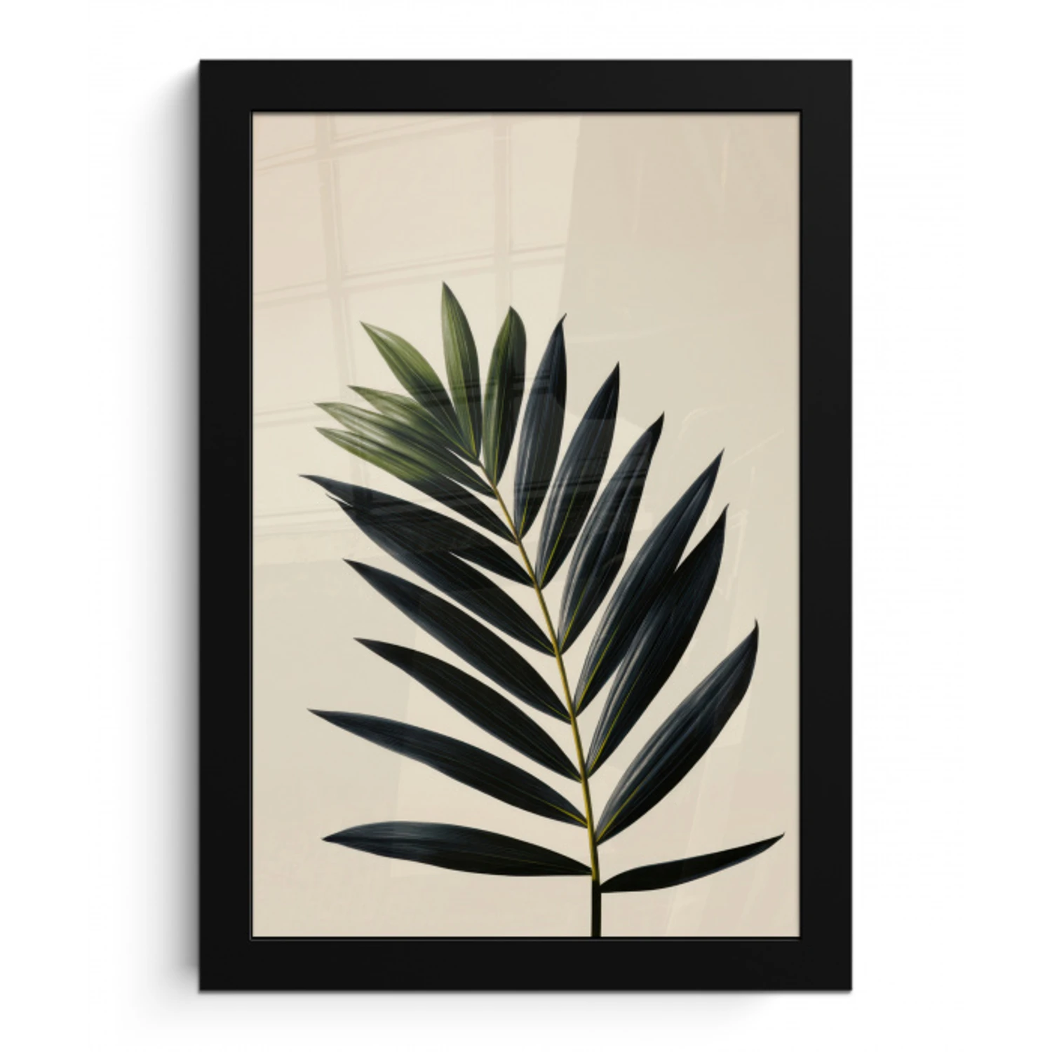 Palmblad - Donkere bladen - Subtiel fotolijst zwart zonder passe partout klein -3d