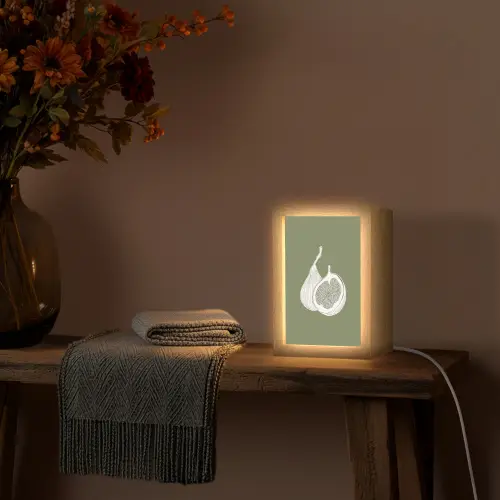 Vijgen - Minimalistisch - Getekend - Mosgroen Light Box met kabel (Tafellamp) klein -sfeer4