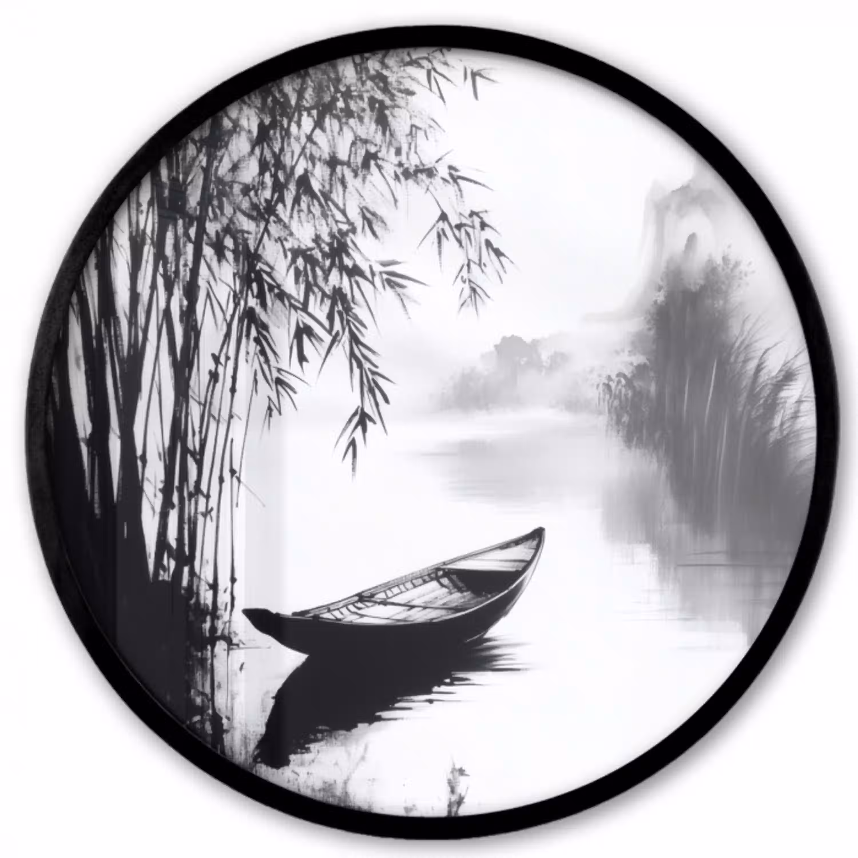 Boot - Rivier - Bamboe - Wit Fotolijst rond zonder passe partout klein -3d