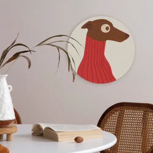 Silhouet - Hond - Trui - Rood Akoestische PET Vilt - Rond klein -sfeer3