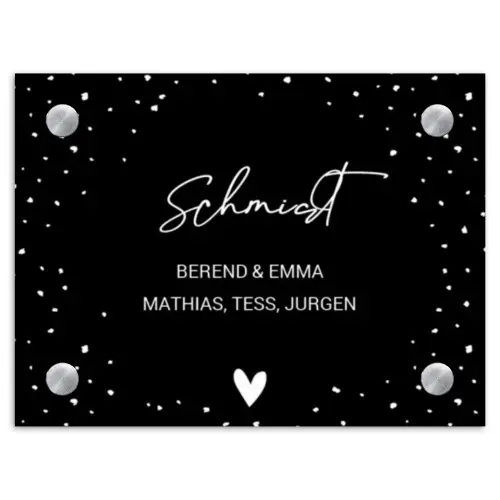 Zwart met stippen - Sierlijk Naambord Rechthoek middel -3d