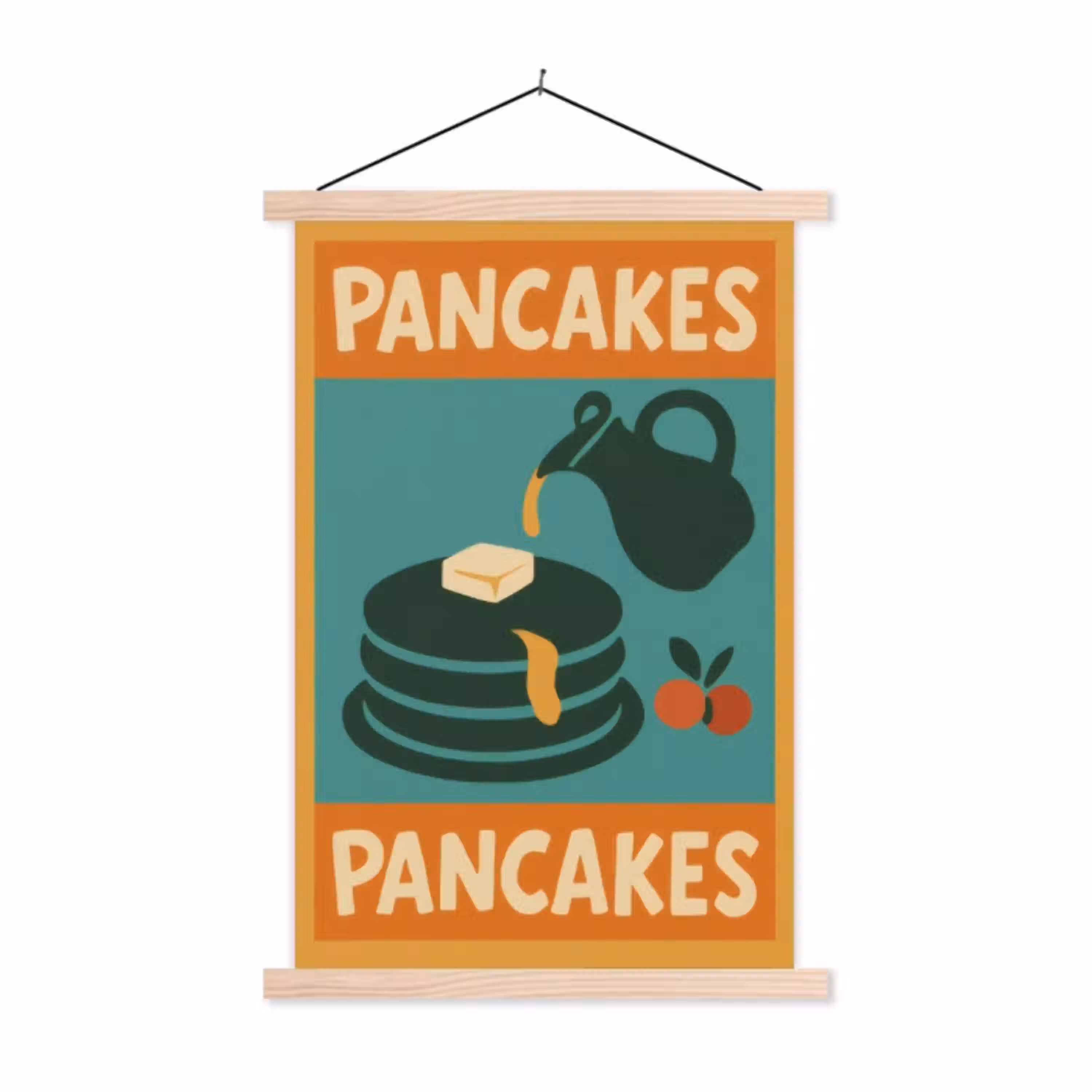 Pannenkoeken - Siroop - Illustratie - Oranje textielposter latten blank klein -3d