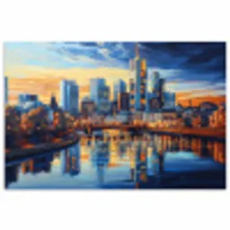 Zonsondergang Frankfurt - Stad - Skyline - Water poster papier klein -3d
