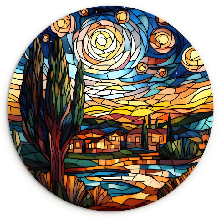 Hemel - Sterren - Mozaïek - Huizen Wandcirkel kunststof plaat 5mm dik klein -3d