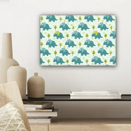 Triceratop - Blauw - Stippen - Boompjes canvas 2cm klein -sfeer6