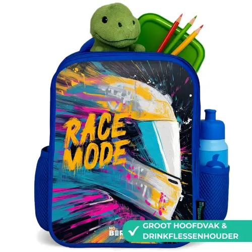 Racehelm - Verfspatten - Penseelstreken - Race mode Kinderrugzak - Blauw middel -inhoud_NL