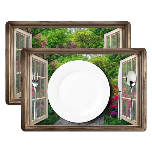 Doorkijk - Bloemen - Tuinpad - Natuur - Raam Placemat vinyl groot -zzsfeer2_Kitchenyeah-website