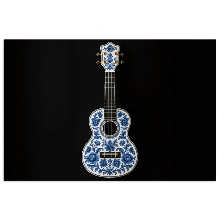 Ukelele - Delfts - Blauw - Muziek poster papier klein -3d