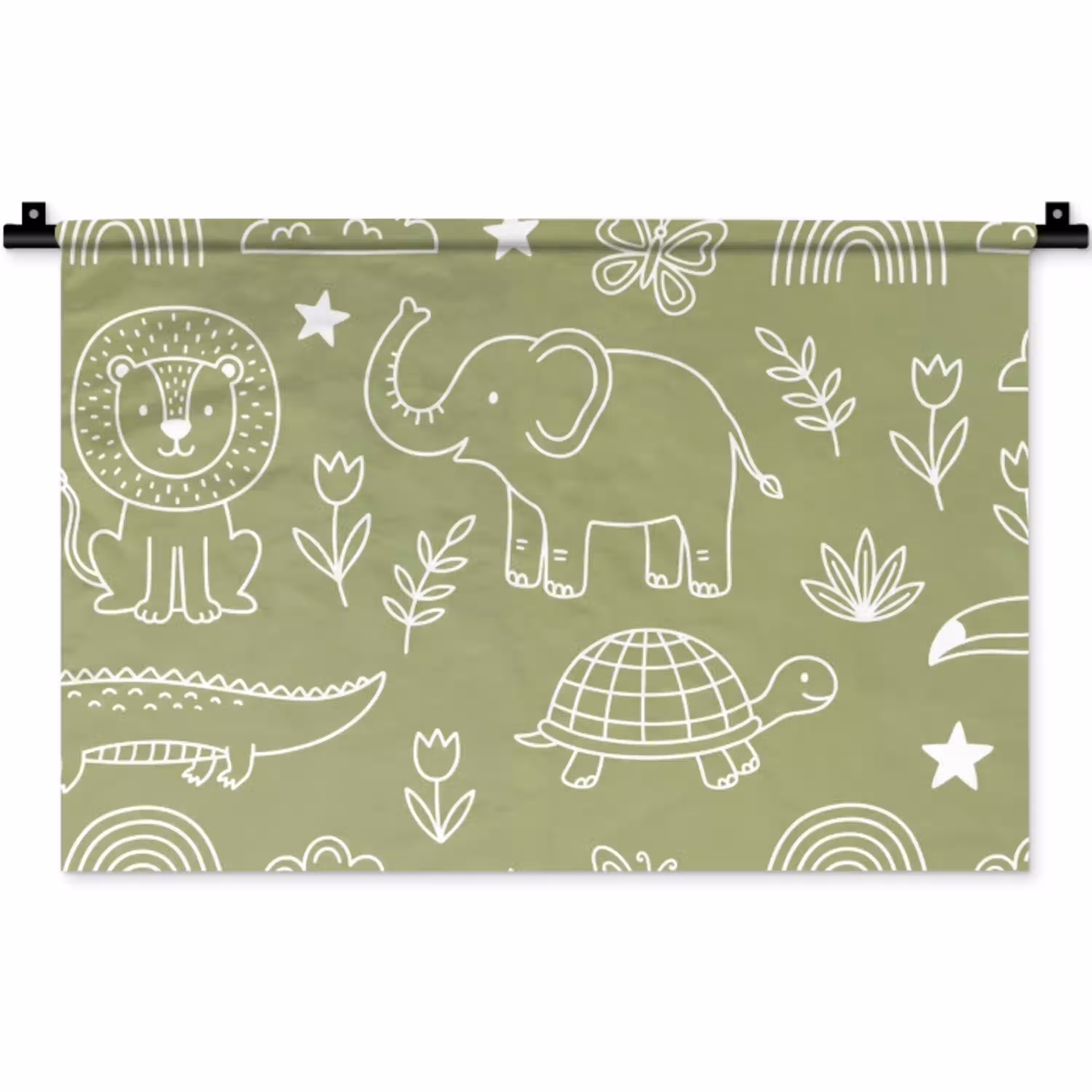 Dieren - Patroon - Illustratie - Natuur - Groen Wandkleed katoen klein -zz3d