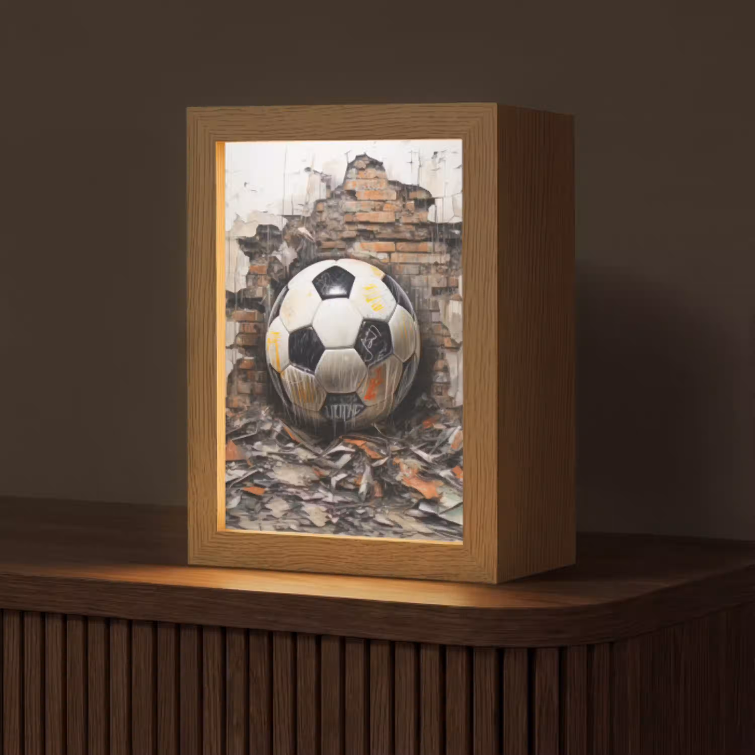 Voetbal - Muur - Zwart - Wit Light Box met kabel (Tafellamp) klein -z3d_website