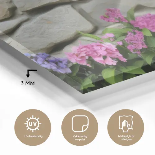 Hortensia’s - Stenen - Muur - Bloemen plexiglas 5mm klein -sfeer2