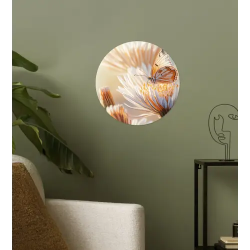 Vlinder - Bloem - Oranje Wandcirkel behangsticker klein -sfeer2