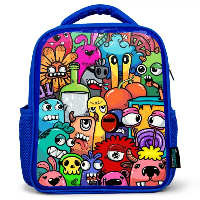Knallende gekleurde monsters Kinderrugzak - Blauw middel -3d