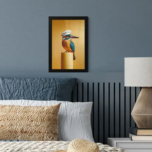 Ijsvogel - Pilaar - Koksmuts - Vogel fotolijst zwart zonder passe partout klein -sfeer3