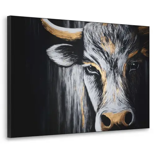 Stier - Hoorns - Snuit - Goud Textielframe zwart klein -3d