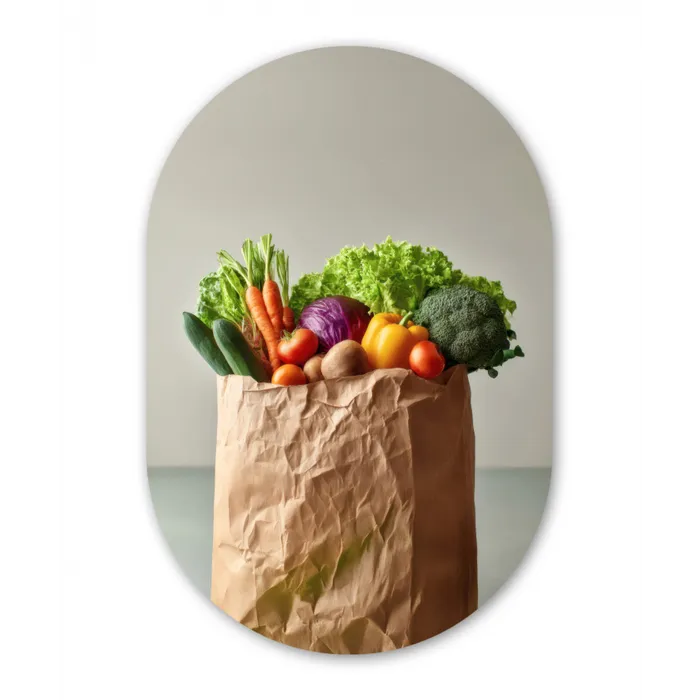 Papieren - Boodschappen - Groente - Kleurrijk Wandcirkel Ovaal Glas middel -3d