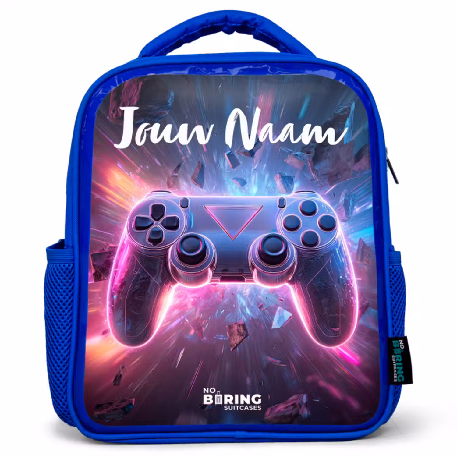 Kinderrugzak met naam - Blauw - Controller - Neon - Game