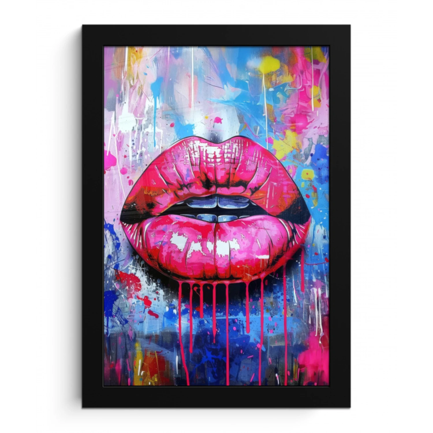 Graffiti - Lippen - Felroze - Geschilderd fotolijst zwart zonder passe partout klein -3d