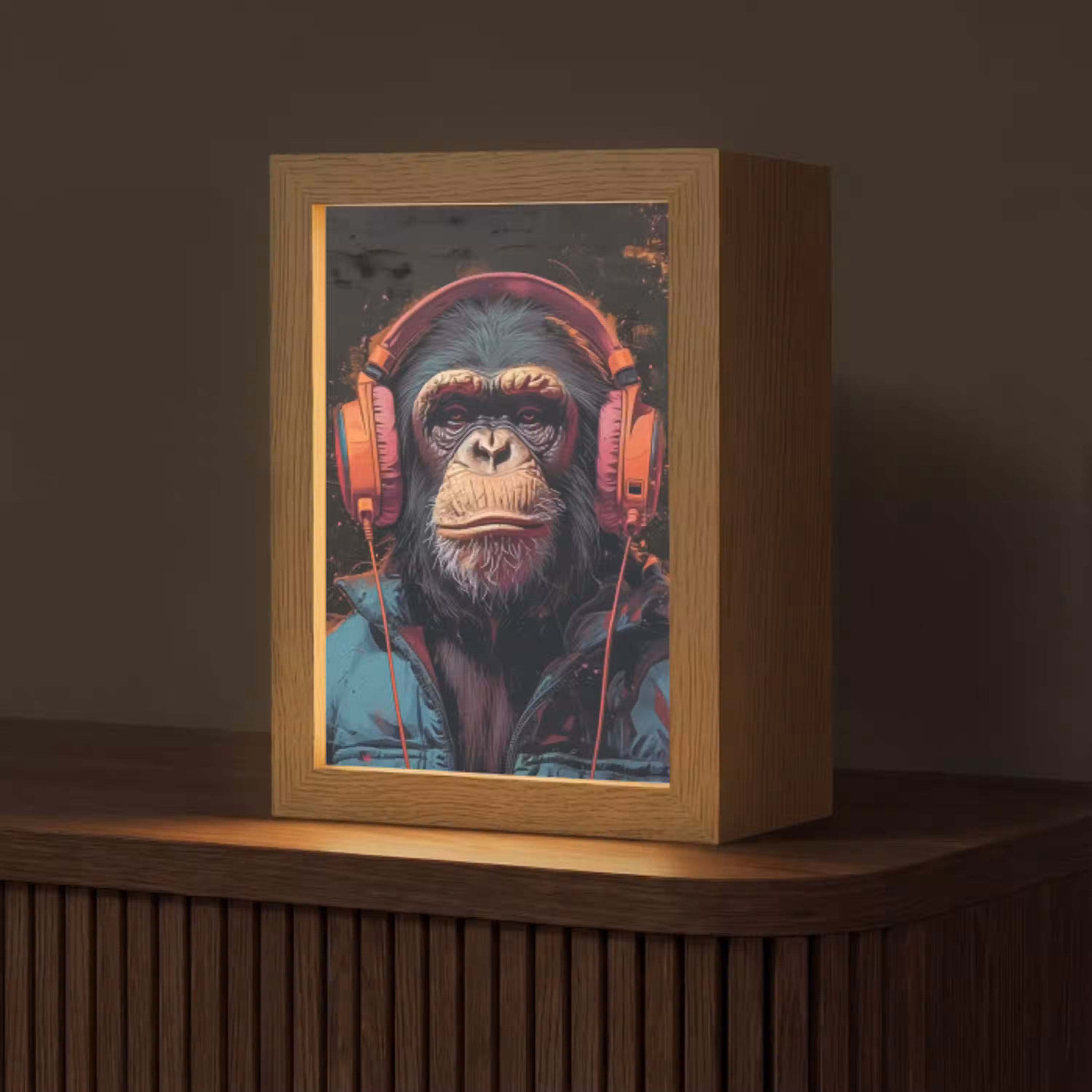 Graffiti - Chimpansee - Koptelefoon - Aap Light Box met kabel (Tafellamp) klein -z3d_website