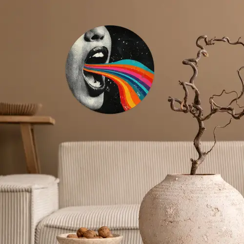 Mond - Golven - Regenboog Wandcirkel behangsticker klein -sfeer1