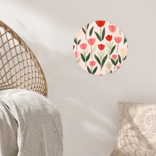Tulpen - Modern - Roze Wandcirkel behangsticker klein -sfeer4