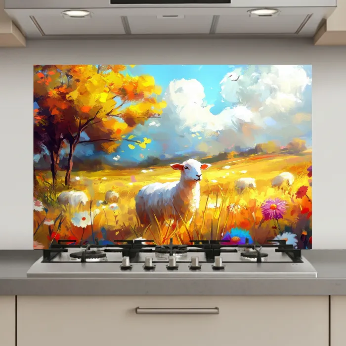 Schaap - Weide - Bloemen keuken achterwand spatscherm klein -3d_website