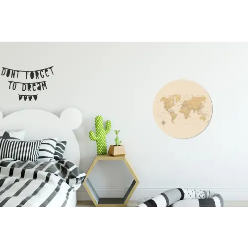 Wereldkaart - Realistisch - Beige Wandcirkel aluminium klein -kinderkamer