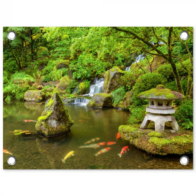 Rustige Japanse vijver tuinposter los doek klein -3d