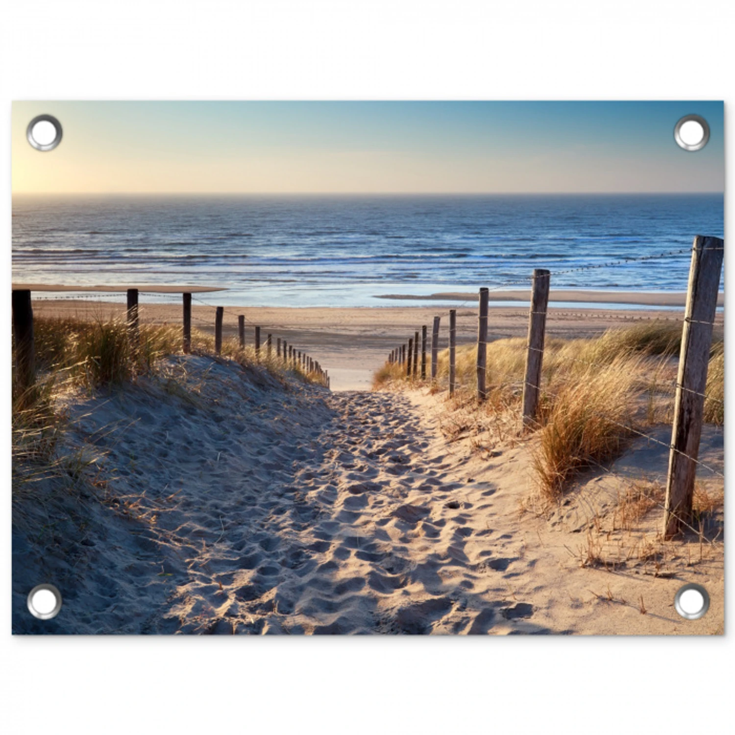 Strand - Zee - Nederland - Duinen - Zon tuinposter los doek klein -3d