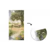 Houten bankje - Bloempotten - Landschap fotobehang vinyl groot -3d