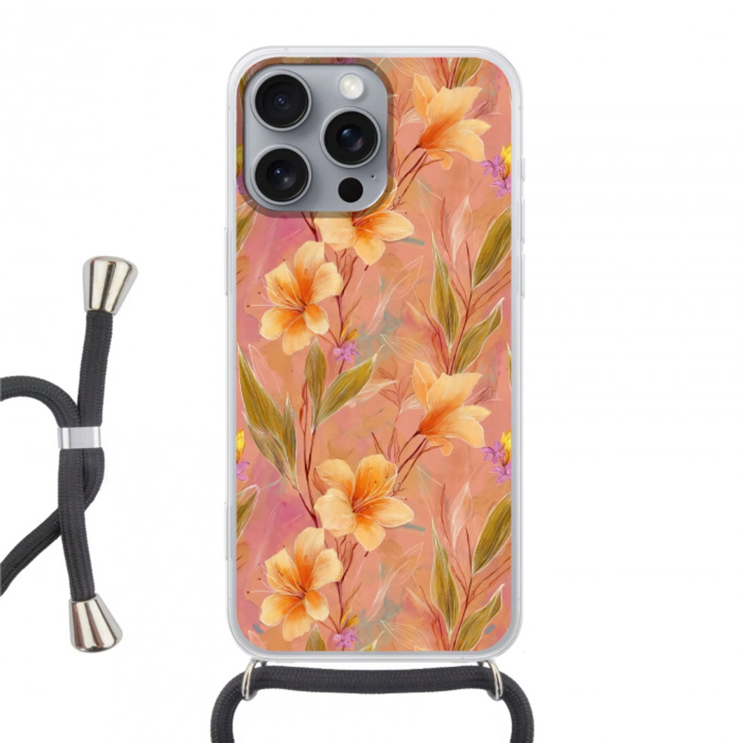 Botanisch - Bloemen - Kleurrijk Hoesje iPhone 16 Pro Max met koord klein 804 -3d