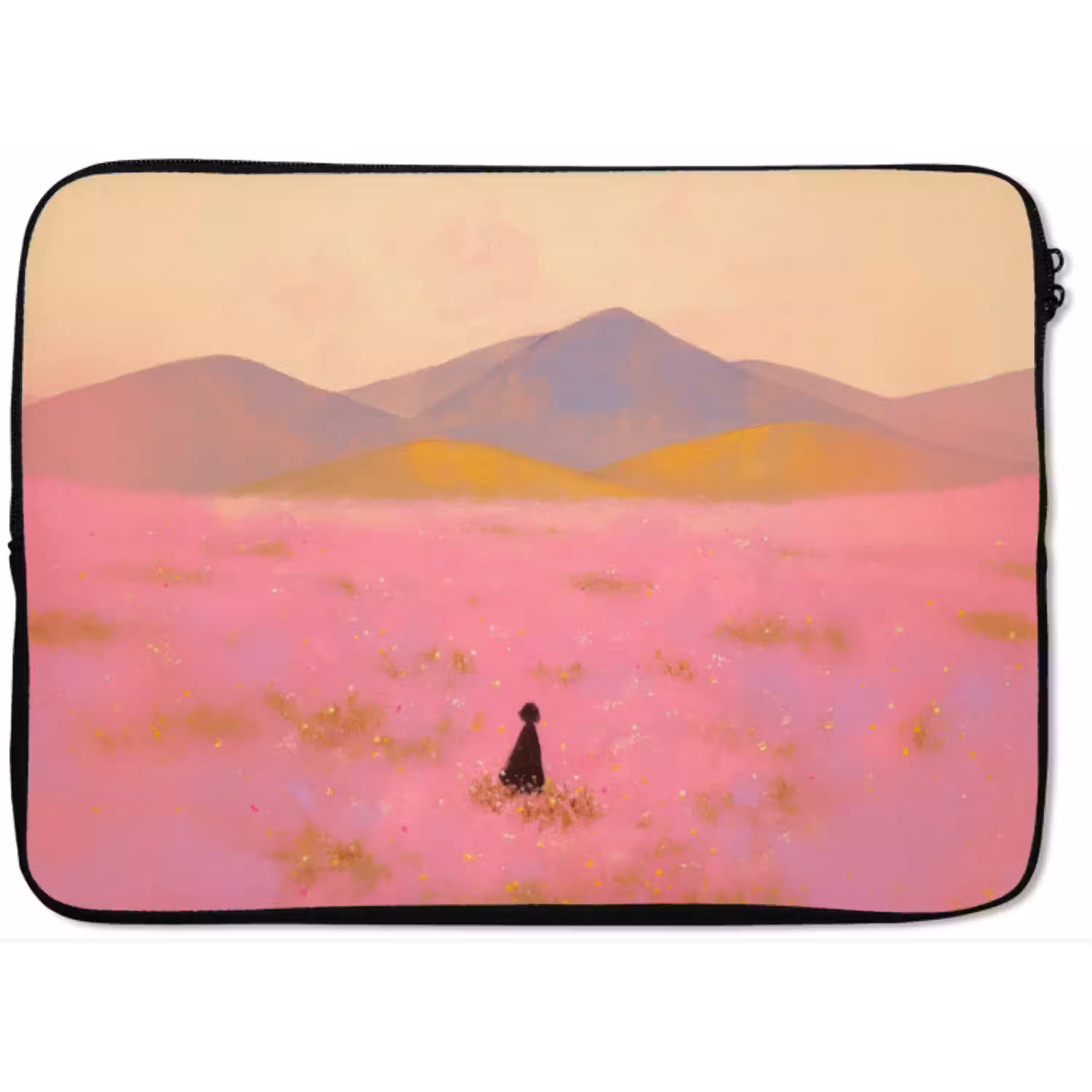 Bloemenweide - Heuvels - Silhouet - Roze laptophoes neopreen klein -zkaufland3dotto
