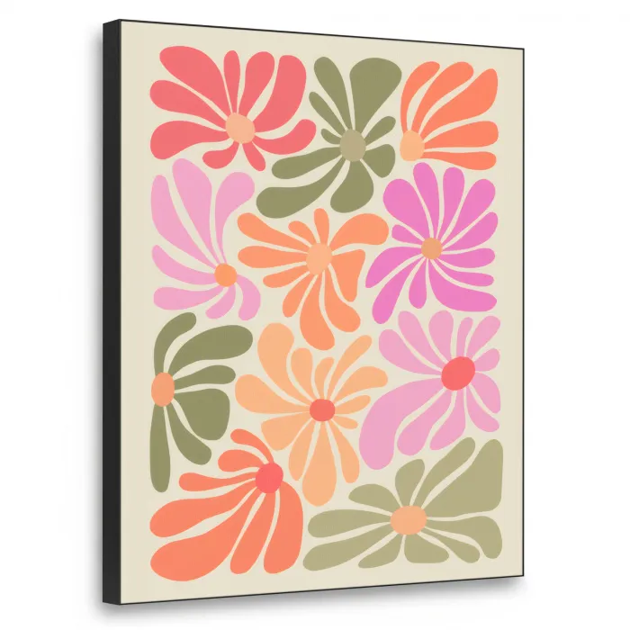 Bloemvormen - Retro - Kleurrijk Textielframe zwart klein -3d