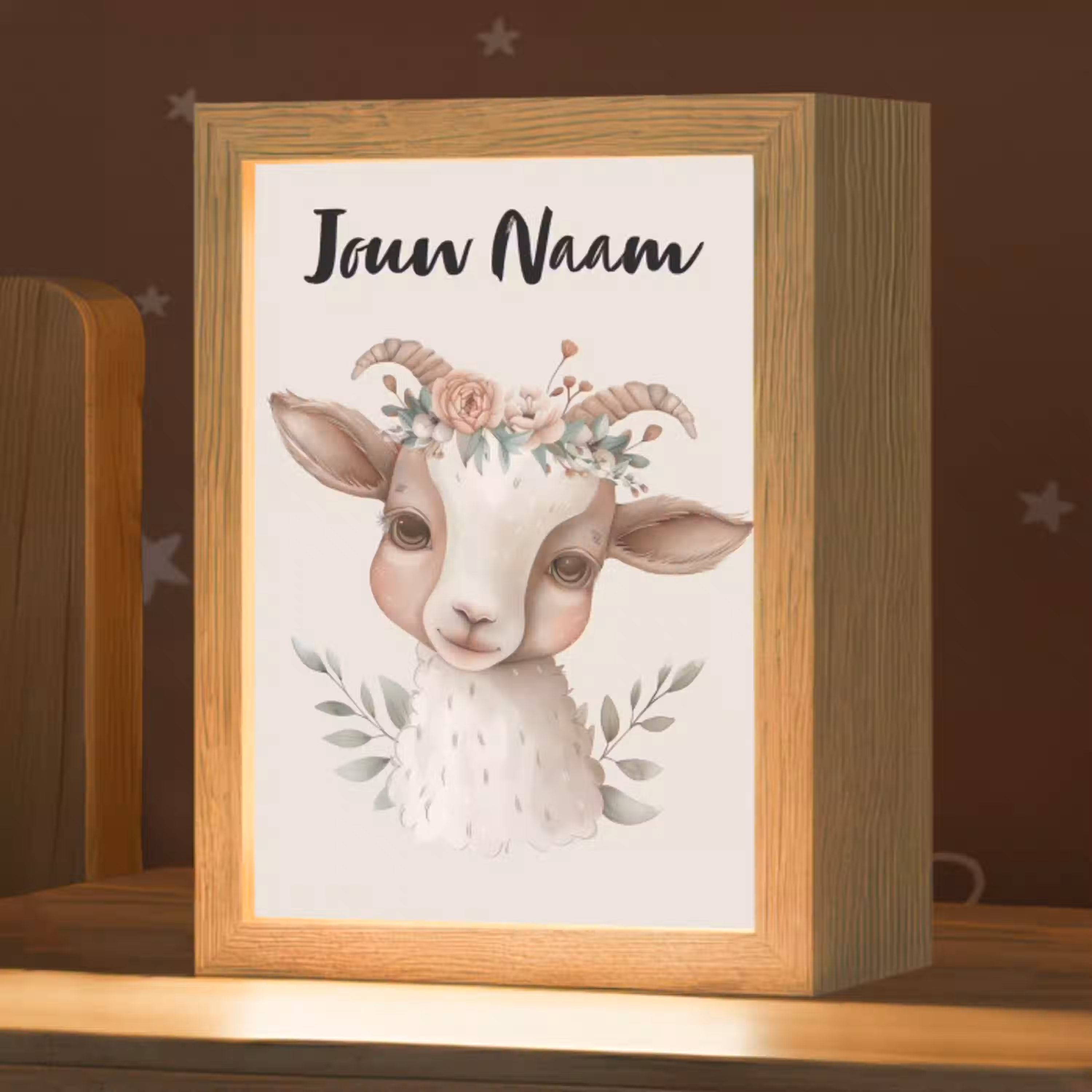 Geit - Dier - Bohemian - Bloemen - Boho Light Box met kabel (Kinderlampje) klein -zzz_3d_website