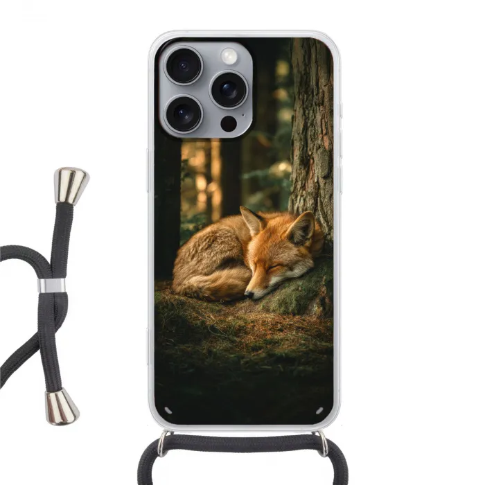 Vos - Bos - Slapen Hoesje iPhone 16 Pro Max met koord klein -3d