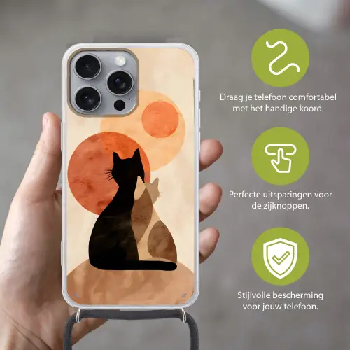 Katten - Zwart - Abstract - Cirkels Hoesje iPhone 16 Pro Max met koord klein -sfeer2_NL