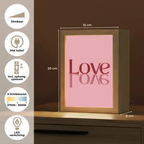 Love - Roze - Spiegeling Light Box met kabel (Tafellamp) klein -USP_NL
