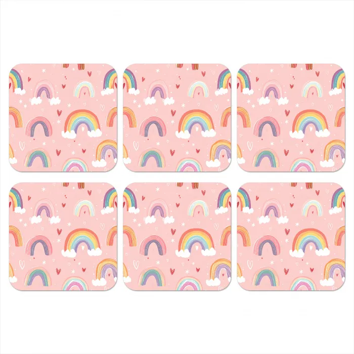 Regenboog - Patroon - Pastel - Handgetekend onderzetter kurk middel -3d
