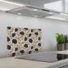 Motief - Bloemen - Zwart - Beige keuken achterwand spatscherm klein 900 -3d_schuin