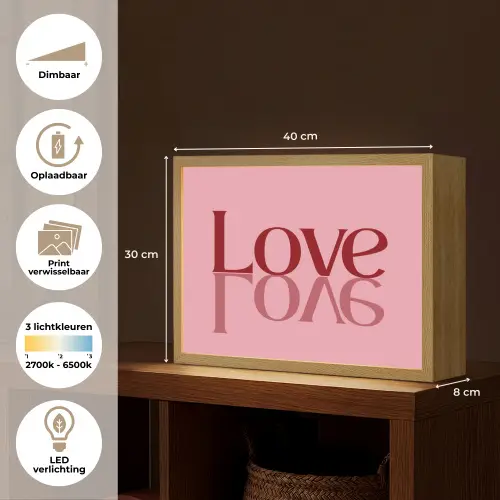 Love - Roze - Spiegeling Light Box met batterij (Wandlamp) middel -USP_websiteoverzichtNL
