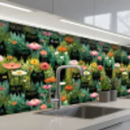 Katten - Bloemen - Kleurrijk keuken achterwand 2 middel 871 -3d_schuin