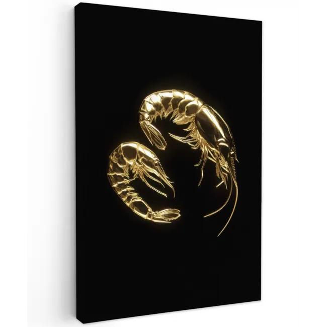Garnalen - Zwart - Goud - Dieren Tuinposter op houten frame 2 cm dik klein -3d