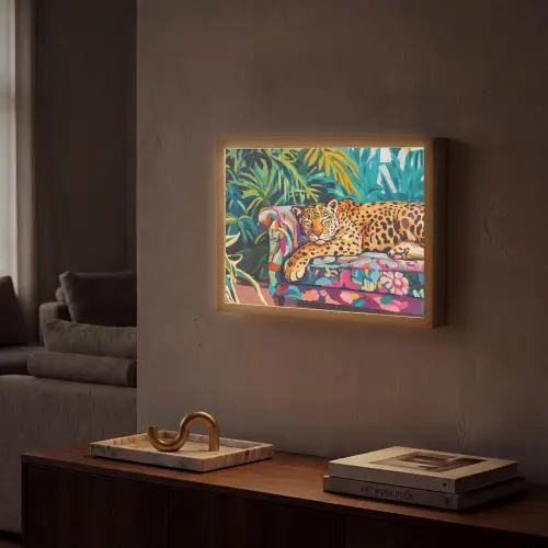 Luipaard - Kleurrijk - Tropisch Light Box met batterij (Wandlamp) middel -sfeer1