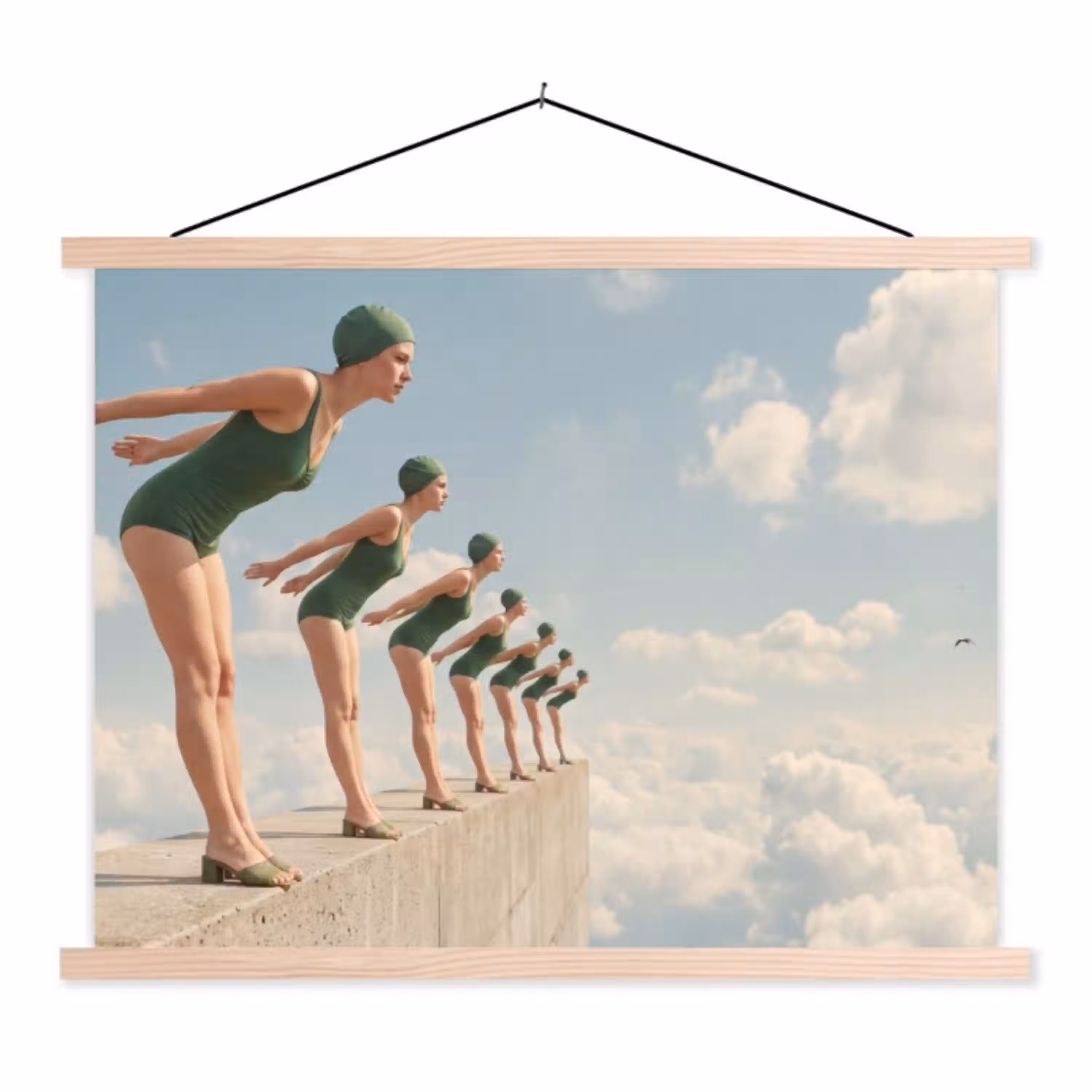 Vrouwen - Duikhouding - Wolken textielposter latten blank klein -3d